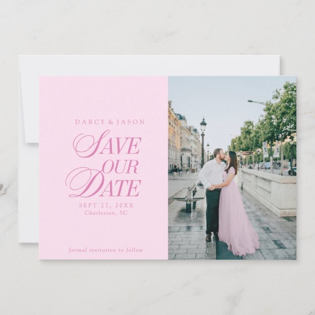 Reserva La Fecha Classy Pastel Pink Elegant Save the Date Card (Anverso)