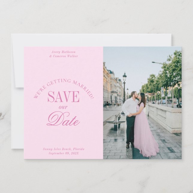 Reserva La Fecha Classy Pastel Pink Elegant Save the Date Card (Anverso)