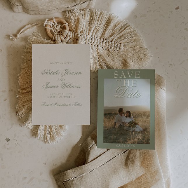 Reserva La Fecha Classy Sage Green Boho Old Money Photo Wedding (Subido por el creador)
