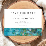 Reserva La Fecha Claude Monet Water Lilies Boda<br><div class="desc">Elegante boda moderna,  salvo la tarjeta de fecha en la que aparece la pintura de Claude Monet Water Lilies</div>