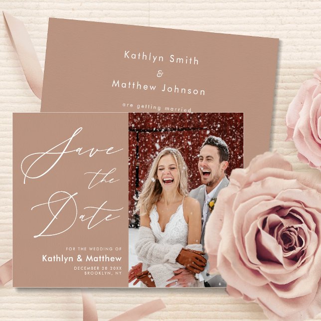 Reserva La Fecha Clay Elegant Script Moderno Photo Simple Boda (Subido por el creador)