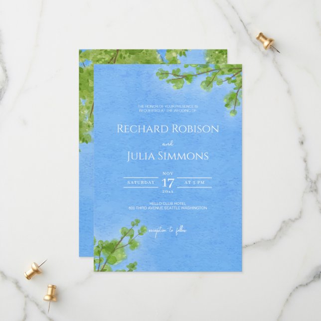 Reserva La Fecha CLEAR Wedding Invitation / Árbol acuarela (Anverso/Reverso In Situ)