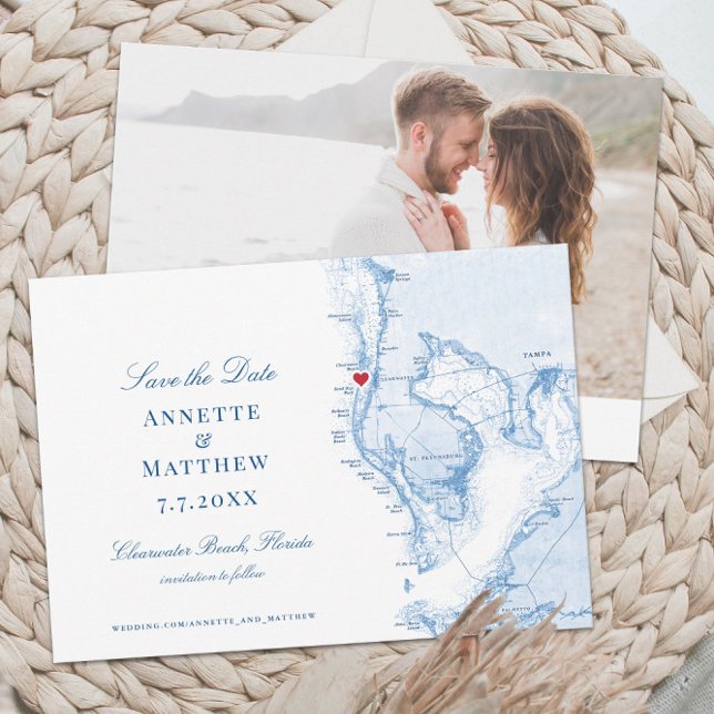 Reserva La Fecha Clearwater Beach Florida Map Elegant Wedding (These Clearwater Beach Florida save the dates feature an elegant map of Tampa bay and your photo)
