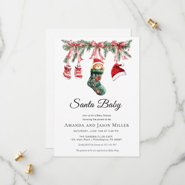 Reserva La Fecha Clothesline Santa Baby Winter Shower (Anverso/Reverso In Situ)