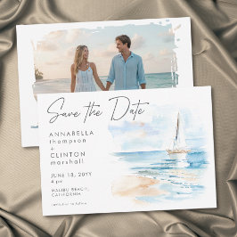 Reserva La Fecha Coastal Beach Modern Watercolor Wedding Photo
