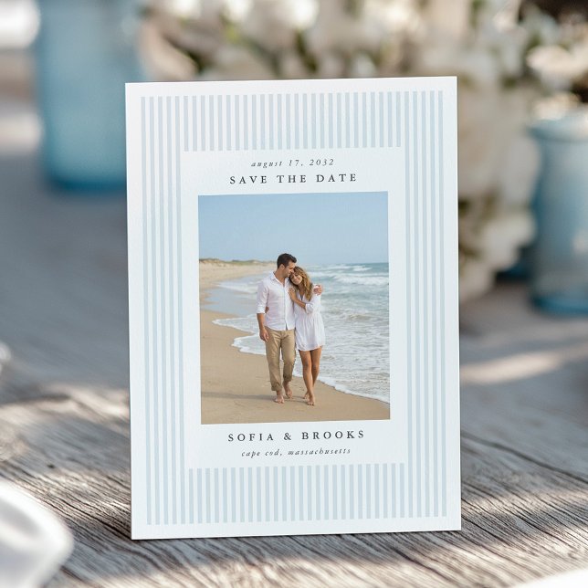 Reserva La Fecha Coastal Blue | Classic Pinstripe Photo Wedding (Subido por el creador)