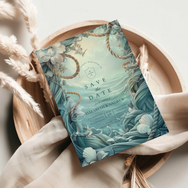 Reserva La Fecha Coastal Rope Botanical Ocean Wedding (Subido por el creador)