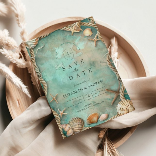 Reserva La Fecha Coastal Seashell Botanical Wedding (Subido por el creador)