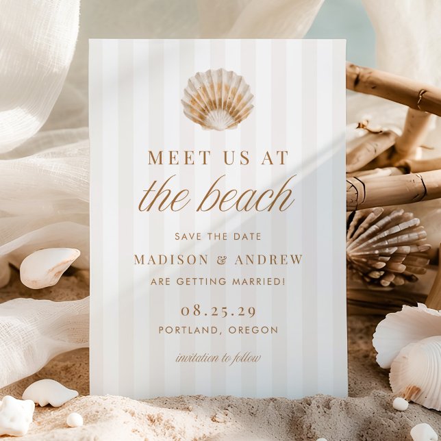 Reserva La Fecha Coastal Stripes Shell Beach Wedding (Subido por el creador)