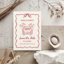 Coche de Boda con Arco Rojo Única Dibujada a Mano 