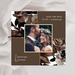 Reserva La Fecha Cocoa Brown Floral Photo Wedding Save The Date