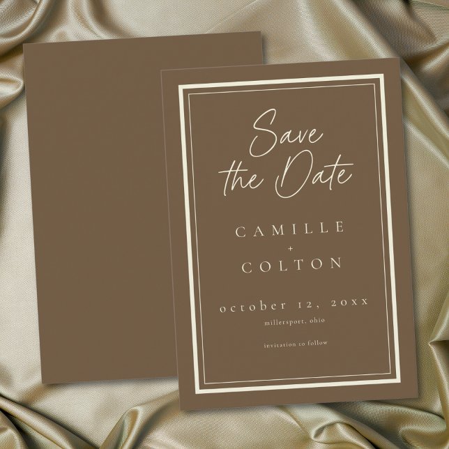 Reserva La Fecha Cocoa Brown Minimalist Frame Wedding (Cocoa Brown Minimalist Frame Wedding Save The Date)