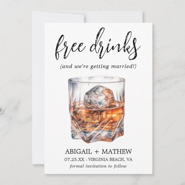 Reserva La Fecha Cócteles Divertidos de Whisky Foto de Bebida Boda  (Anverso)