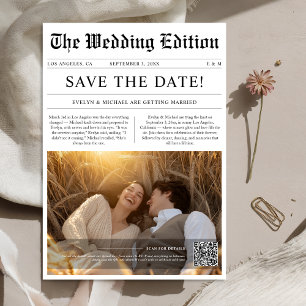 Reserva La Fecha Código QR al estilo de periódico de fotos de Boda