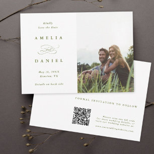 Reserva La Fecha Código QR Boda fotográfico moderno Olive Green