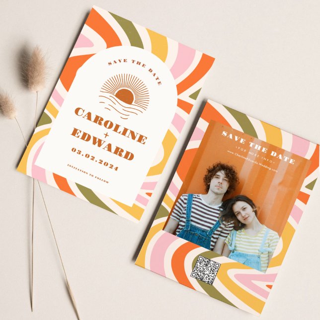 Reserva La Fecha Código Qr Boho 70s Groovy Ondulado Sol Guardar Fec (Subido por el creador)