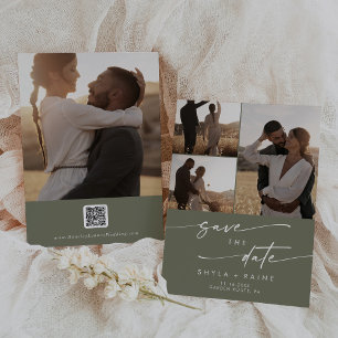 Reserva La Fecha Código QR Boho Moda Olive Green Multi Photo