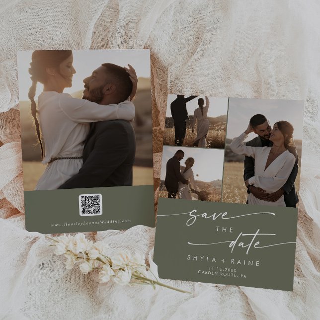 Reserva La Fecha Código QR Boho Moda Olive Green Multi Photo (Subido por el creador)