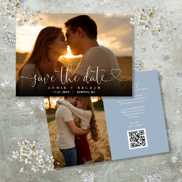 Reserva La Fecha Código QR de boda con foto de corazón en guión azu