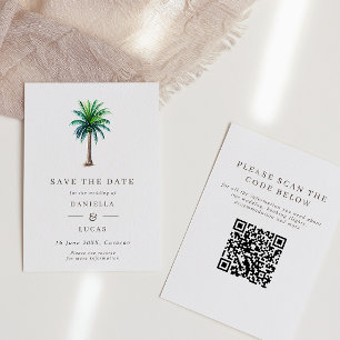Reserva La Fecha Código QR de Boda de destino de árbol de palmas tr