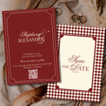 Código QR de Boda de Dinero Antiguo a Cuadros Rojo