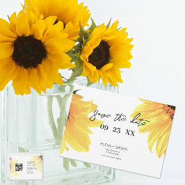 Reserva La Fecha Código QR de boda de girasoles acuarela