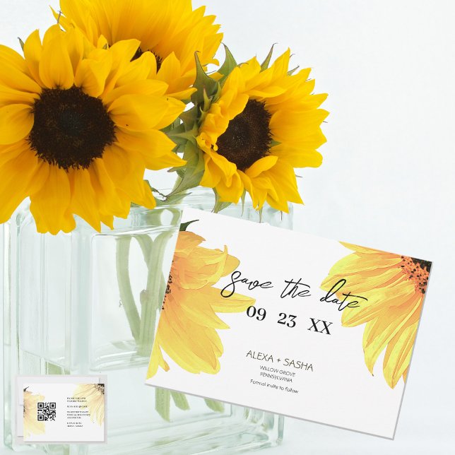 Reserva La Fecha Código QR de boda de girasoles acuarela (Subido por el creador)