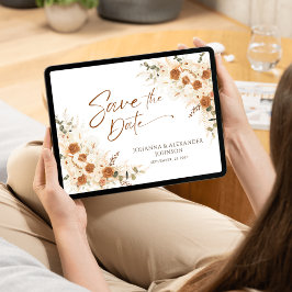 Reserva La Fecha Código QR de Boda de Pampas Florales de Terracota