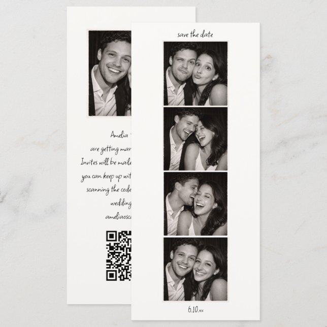 Reserva La Fecha Código QR de boda divertido en cabina de fotos mod (Anverso / Reverso)