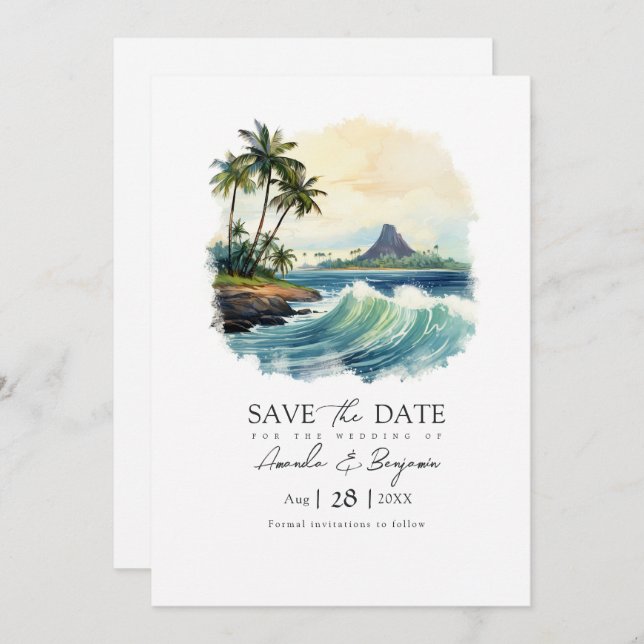 Reserva La Fecha Código QR de Boda en Destino Hawaii (Anverso / Reverso)