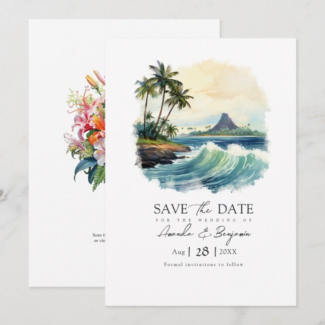 Reserva La Fecha Código QR de Boda en Hawaii (Anverso / Reverso)