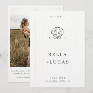 Reserva La Fecha Código QR de Boda Monograma de Concha Costera Náut