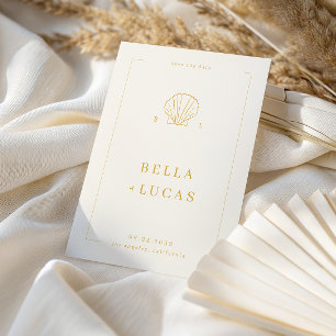 Reserva La Fecha Código QR de Boda Monograma de Concha Costera Náut