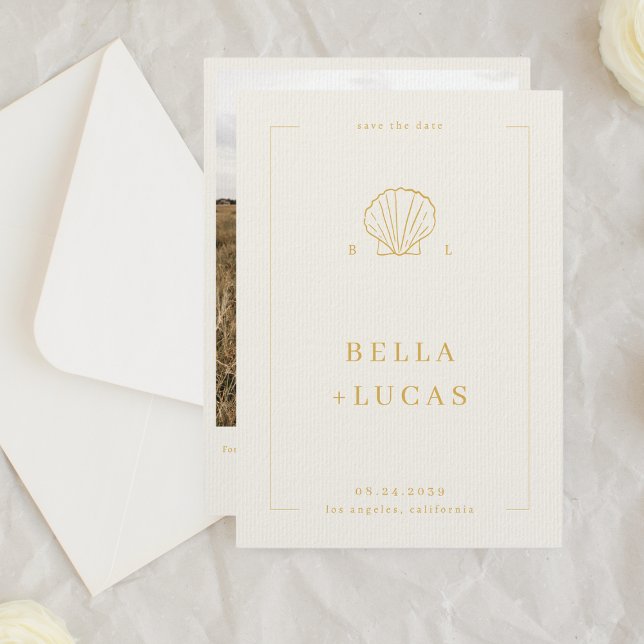 Reserva La Fecha Código QR de Boda Monograma de Concha Costera Náut (Subido por el creador)