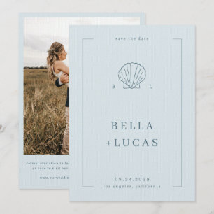 Reserva La Fecha Código QR de Boda Monograma de Concha Costera Náut