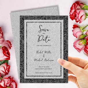 Reserva La Fecha Código QR de Boda negro floral