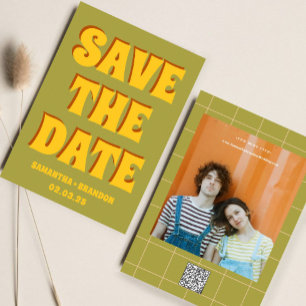 Reserva La Fecha Código Qr de Boda Retro Groovy Atrevido y Brillant