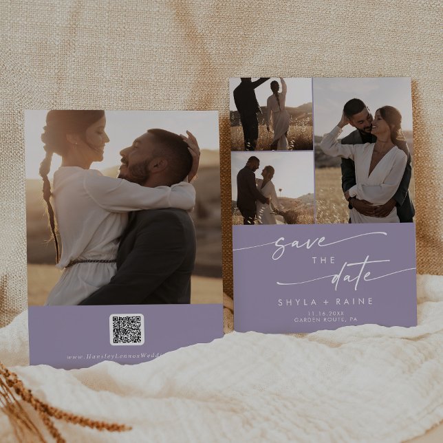 Reserva La Fecha Código QR de Boho Moda Lavender Purple Multi Photo (Subido por el creador)