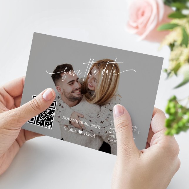 Reserva La Fecha Código QR de Caligrafía Moderna Foto Boda   (Subido por el creador)