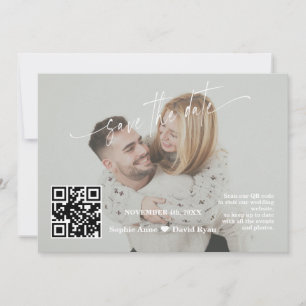 Reserva La Fecha Código QR de Caligrafía Verde Salvia Foto Boda  