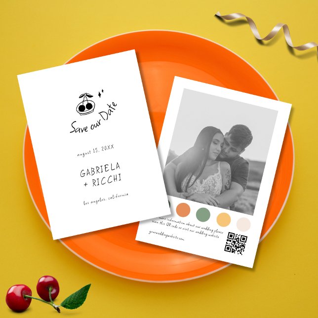 Reserva La Fecha Código QR de color con atuendo de cereza caprichos (Subido por el creador)