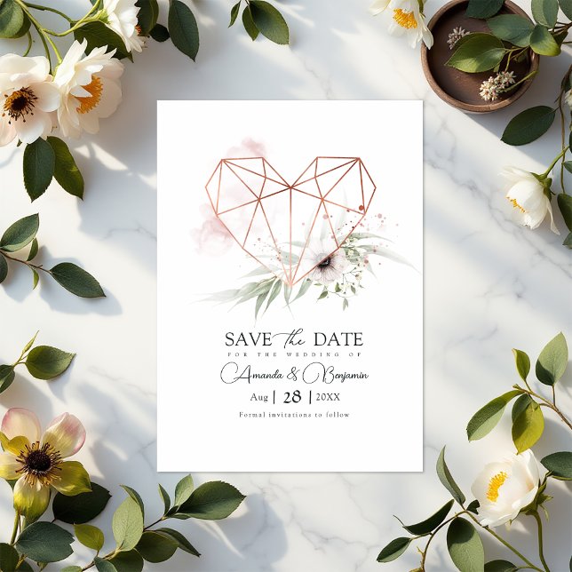 Reserva La Fecha Código QR de Corazón Geométrico de Elegancia Rústi (Rustic Elegance Geometric Heart QR Code Save The Date)