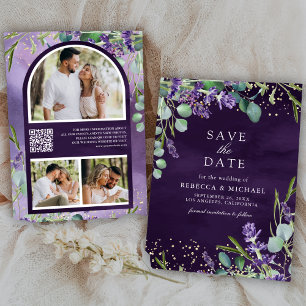 Reserva La Fecha Código QR de Eucalipto Lavanda Foto Bodas Morado