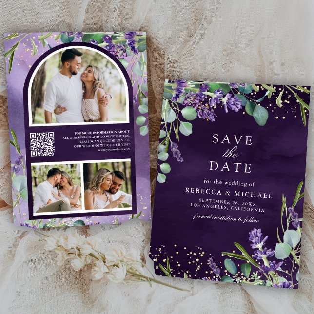 Reserva La Fecha Código QR de Eucalipto Lavanda Foto Bodas Morado (Subido por el creador)