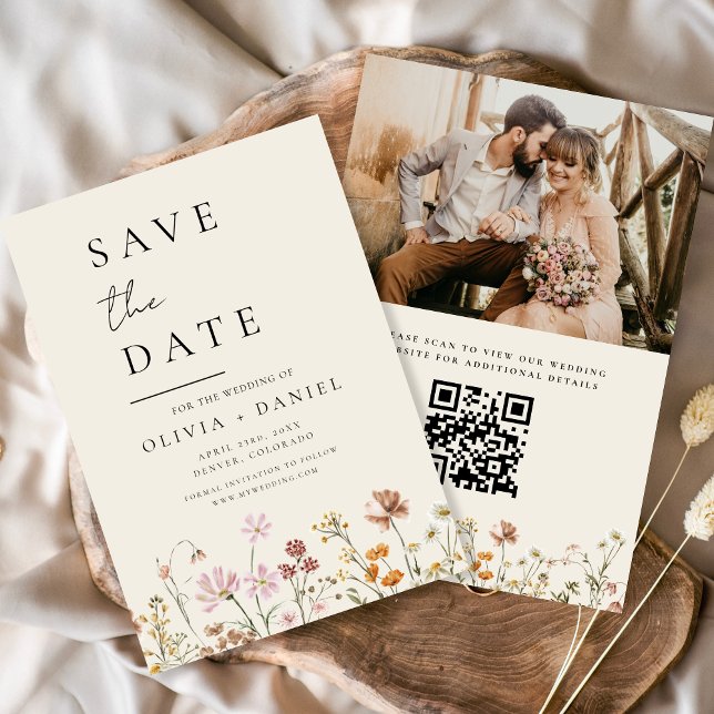 Reserva La Fecha Código QR de Foto Beige de Flores Silvestres para  (Subido por el creador)