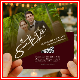 Reserva La Fecha Código QR de Foto Burgundy & Marfil Elegante Boda