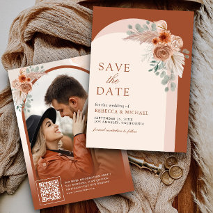 Reserva La Fecha Código QR de Foto de Arco de Pampas Floral Boho de