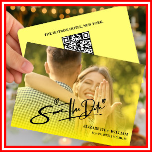 Reserva La Fecha Código QR de Foto de Boda Amarillo Mantequilla Ele