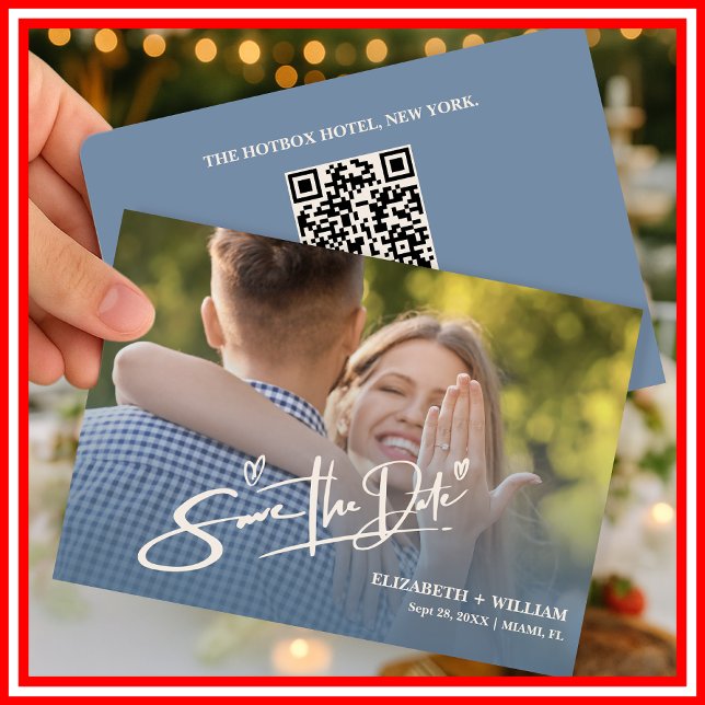 Reserva La Fecha Código QR de Foto de Boda Azul Polvo Elegante (Subido por el creador)