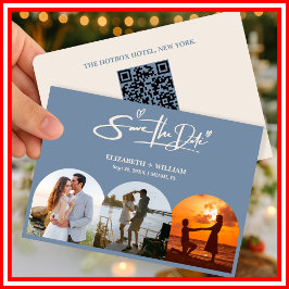 Reserva La Fecha Código QR de Foto de Boda Azul Polvo Elegante